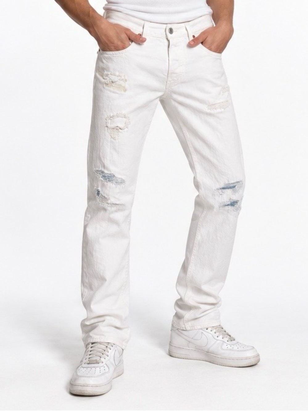 Polo Ralph Lauren Sullivan Slim White Distressed Jeans 33x30 Y2K Preppy Denim